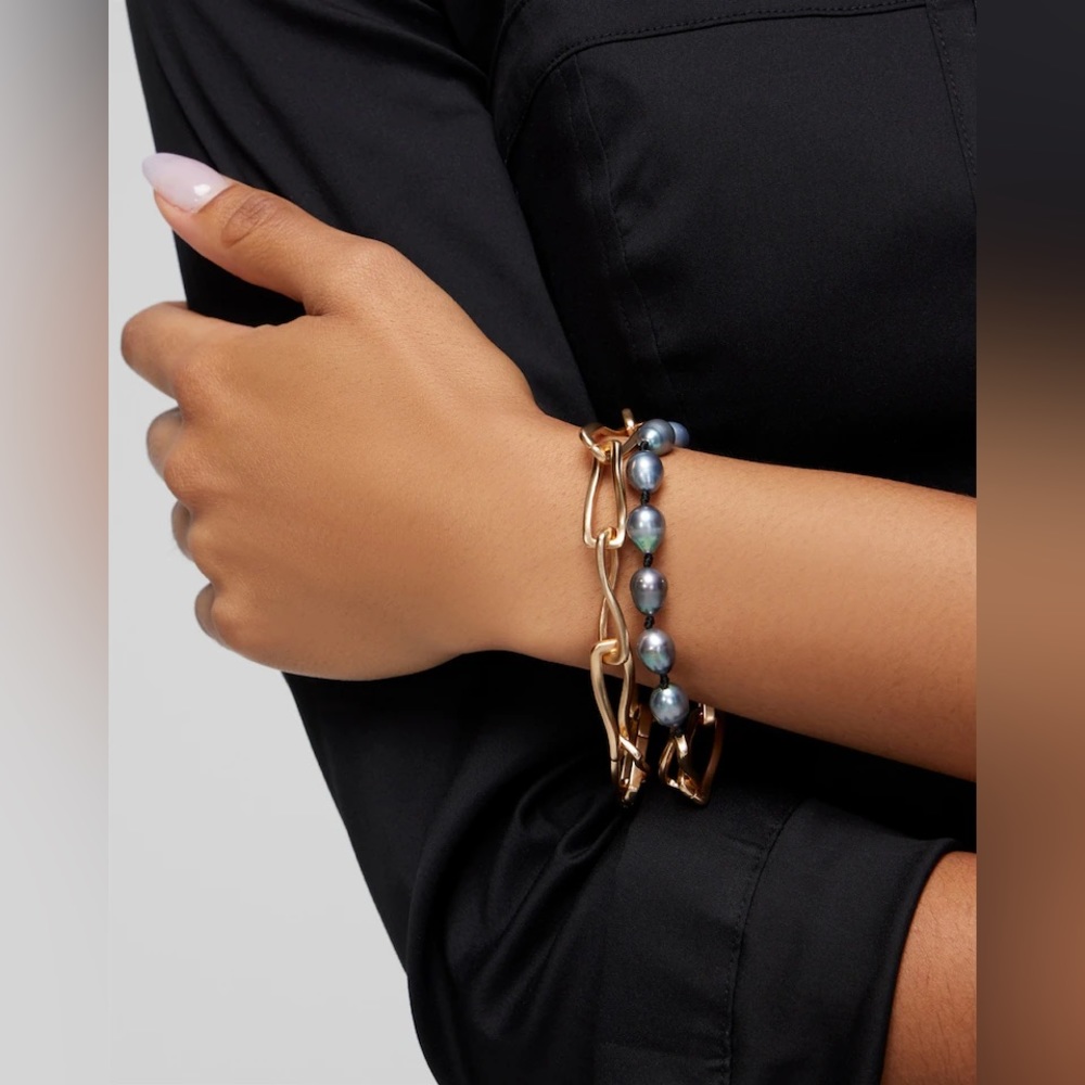NWT‎ WHBM Gold Grey Fresh Water Pearl Bracelet